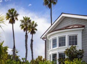 closeup of coastal shingle house